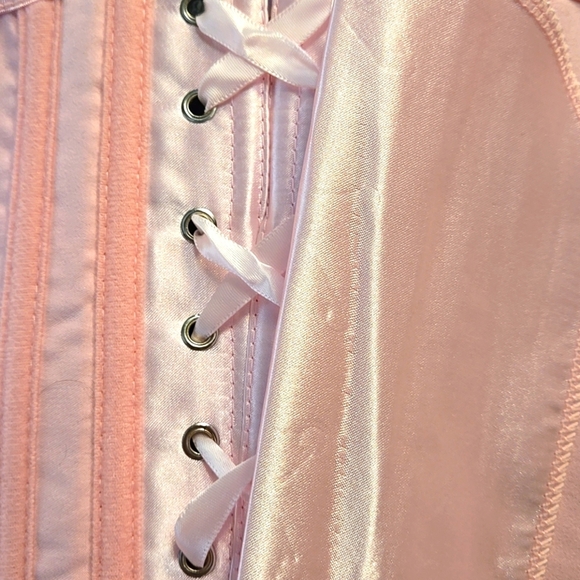 Medieval Fairy Renn Pink Satin Boned Lace-Up Corset S-L - Picture 7 of 7